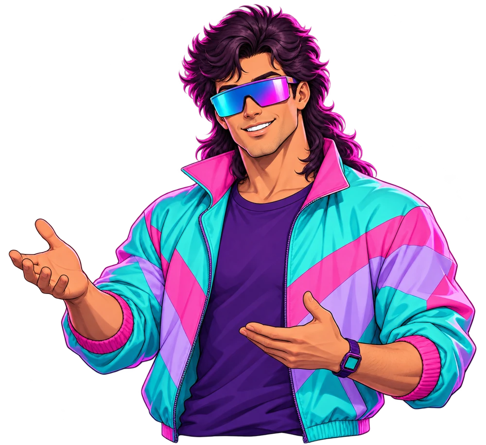 Vibe Bro, an illustrated coding coach in mirrored sunglasses and a windbreaker